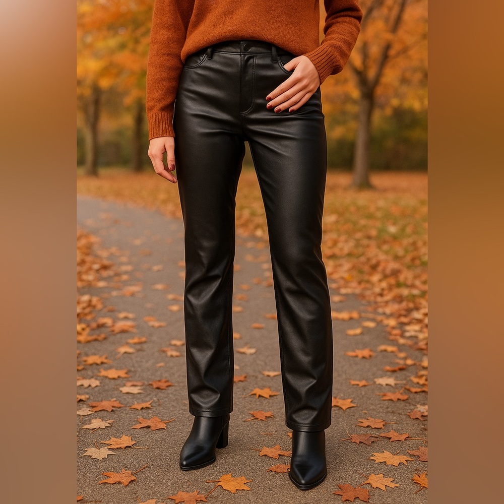 AKIRA Faux Leather Straight-Leg Pants – Black, Size 5 (W26)